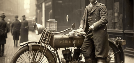 ретро фотография первого мотоцикла